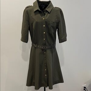 Miss Selfridge Olive Green Mini Dress with Gold Accents
